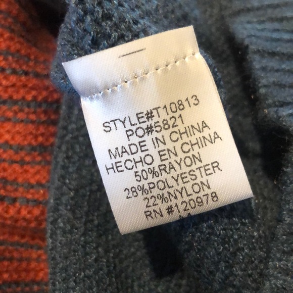 Entro Teal & Rust Striped Ruffle Sweater - Picture 9 of 9